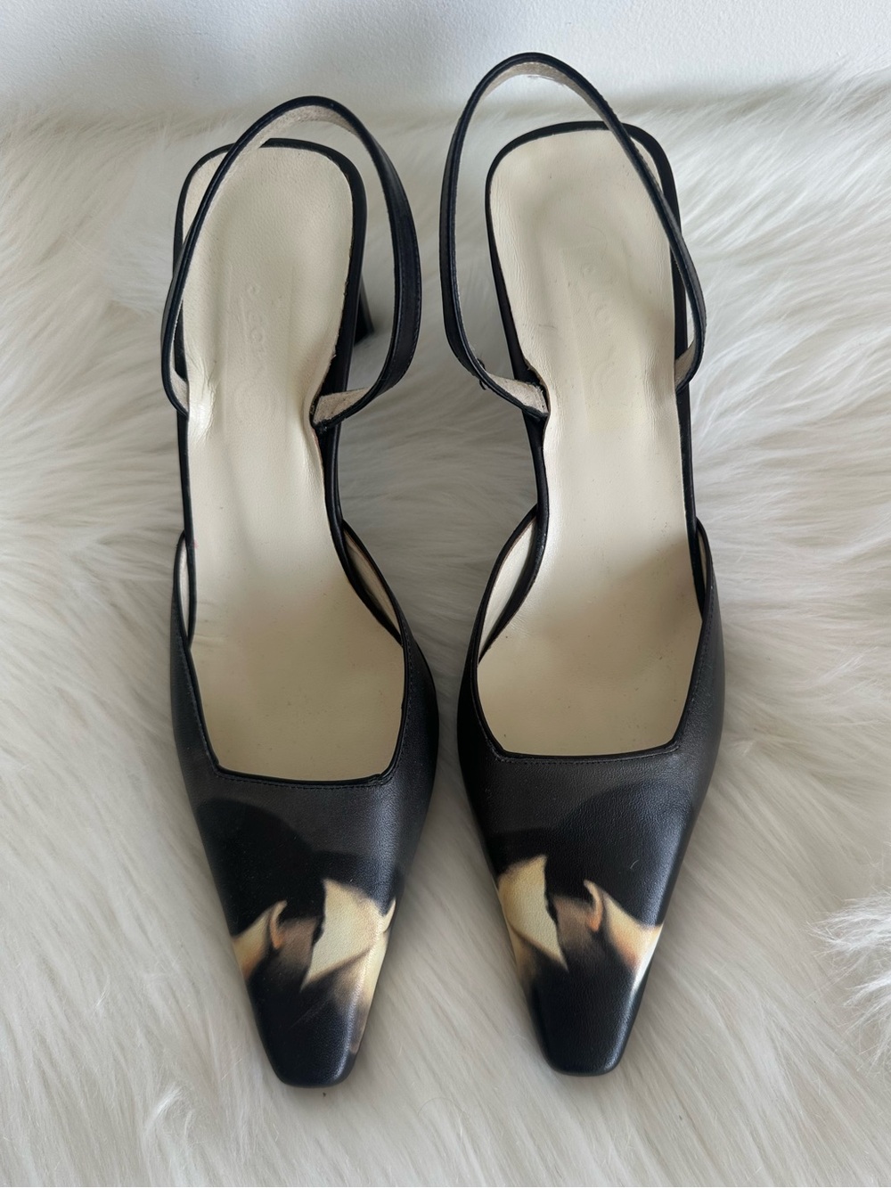Icon Women’s Navy Art Print “The Kiss” Leather Block Heeled Sling Back Size 7.5 - Picture 3 of 8